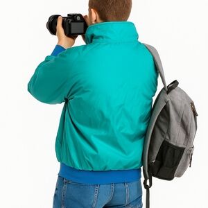 Columbia Jacket Men's Size XL Blue Teal Reversible Nylon Bomber Radial 80s VNTG